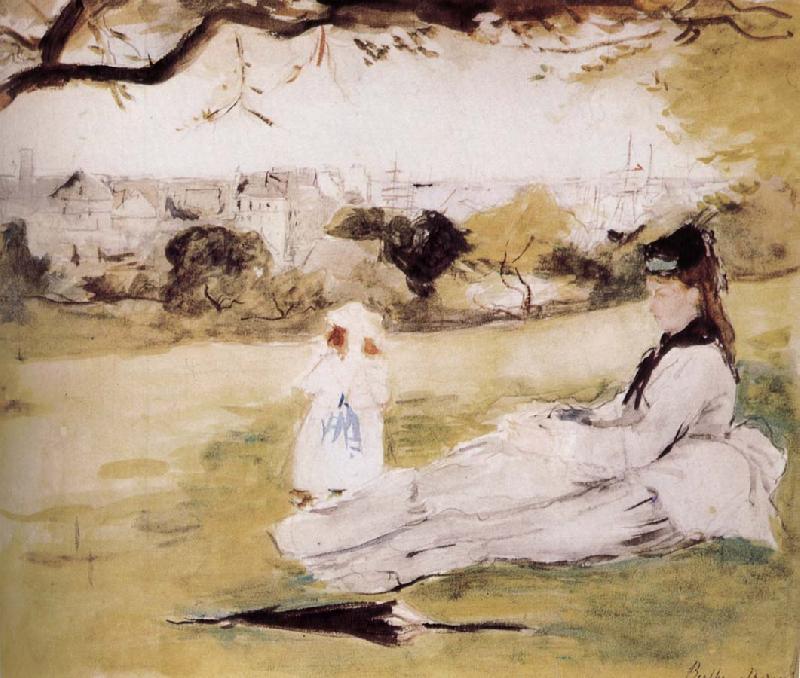 Berthe Morisot The mother and her child on the meadow Germany oil painting art